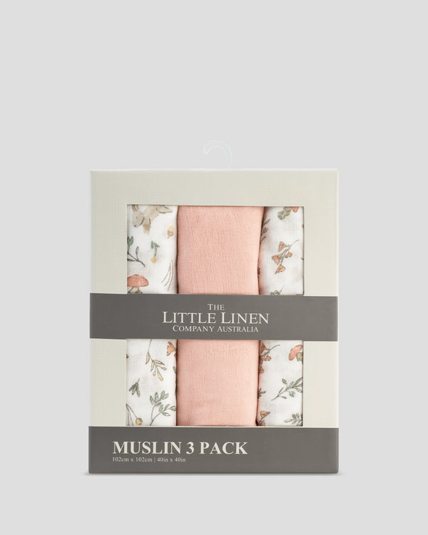 Little Linen Muslin 3pk Wrap Harvest Bunny Front Pack