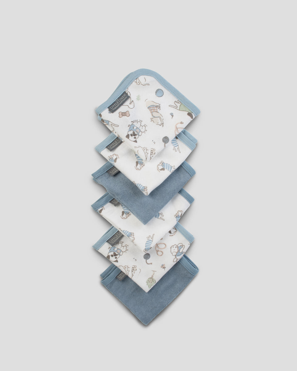 The Little Linen Company Baby Towelling Washer 6 Pack Barklife Dog