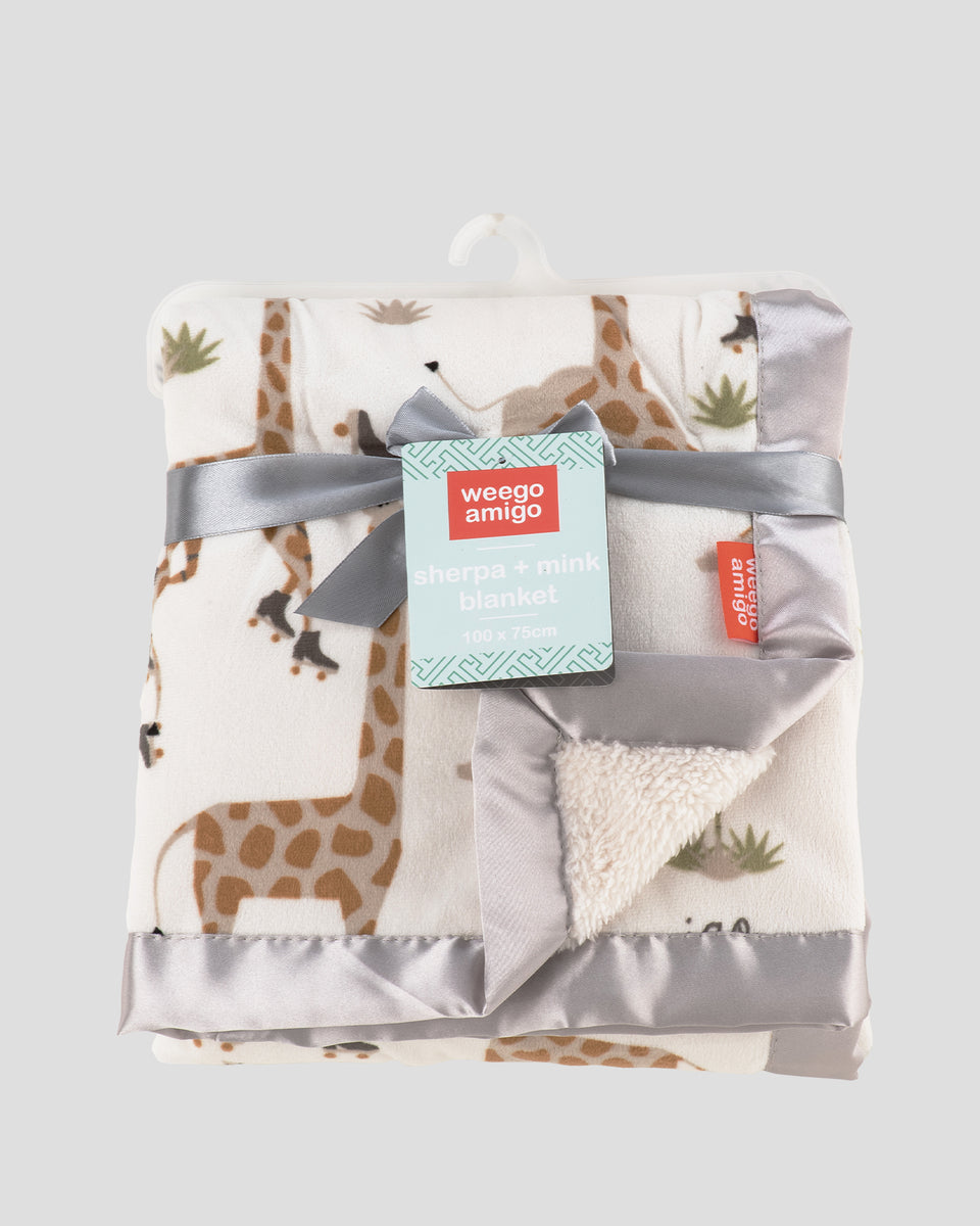 Weegoamigo Sherpa + Mink Baby Blanket Stevie Necks Giraffe Little