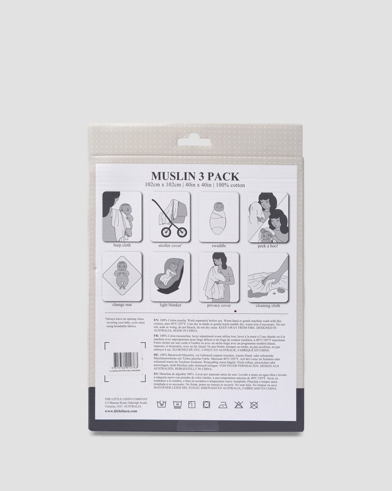The Little Linen Company Baby Muslin Wrap 3 Pack Prints - Ballerina Bunny
