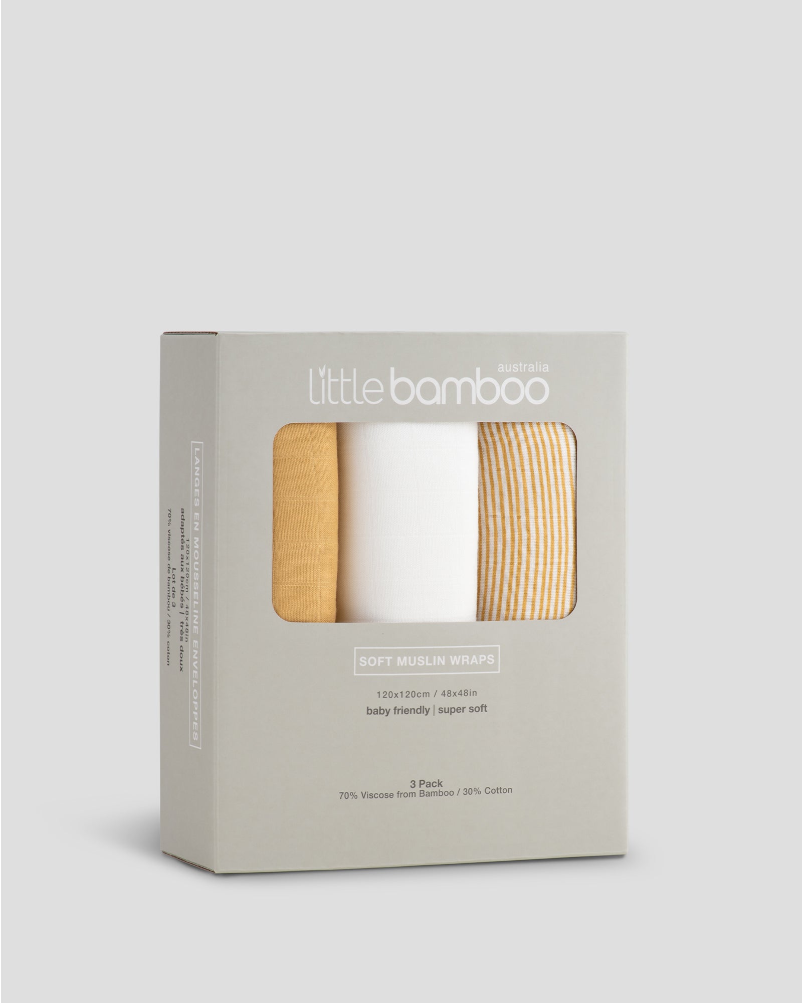 Little Bamboo Muslin Wraps 3 Pack - Linear Sands Marigold