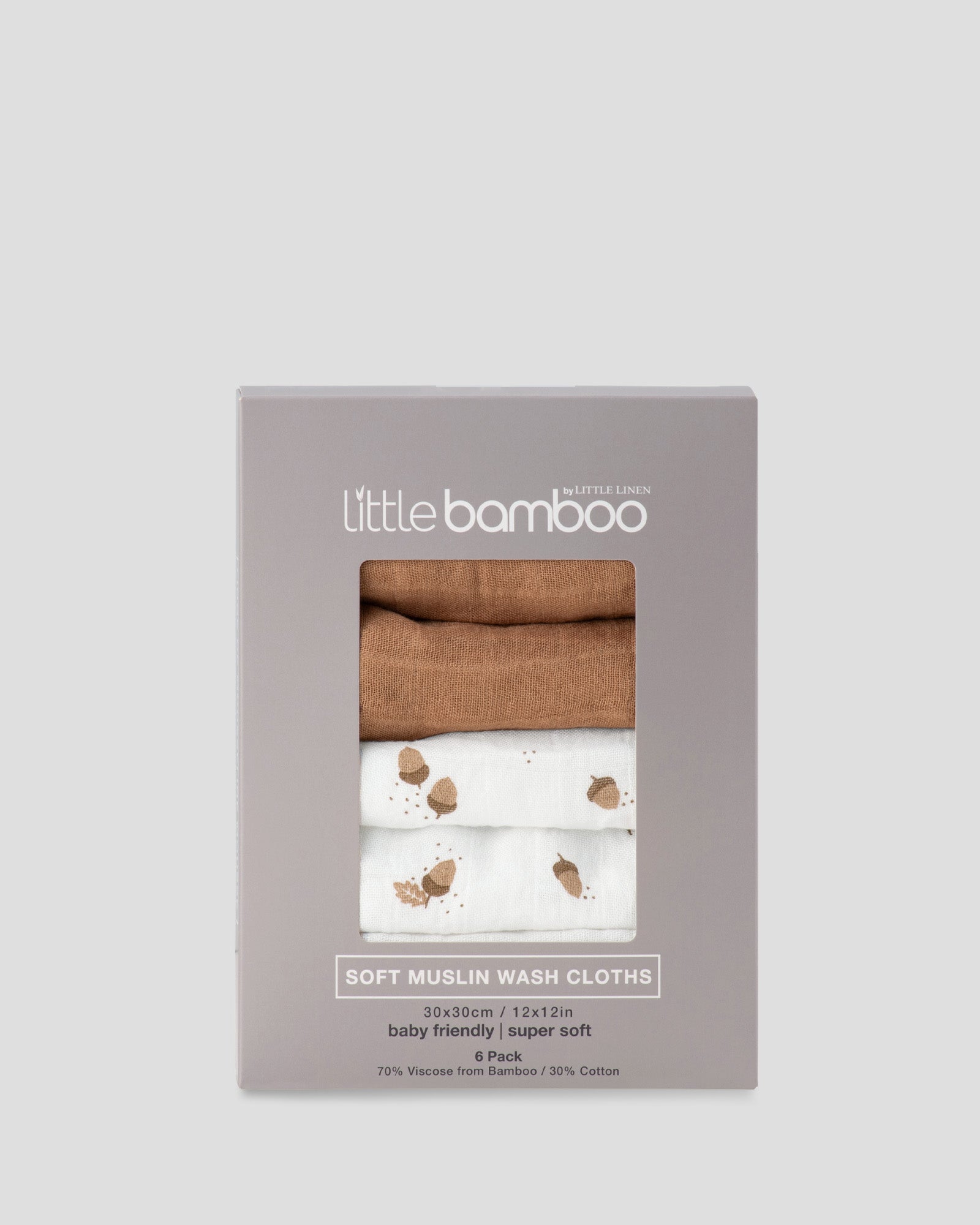Little Bamboo Baby Muslin Washers 6Pk - Iced Coffee