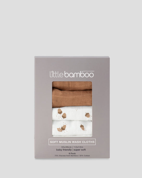 Little Bamboo Baby Muslin Washers 6Pk - Iced Coffee