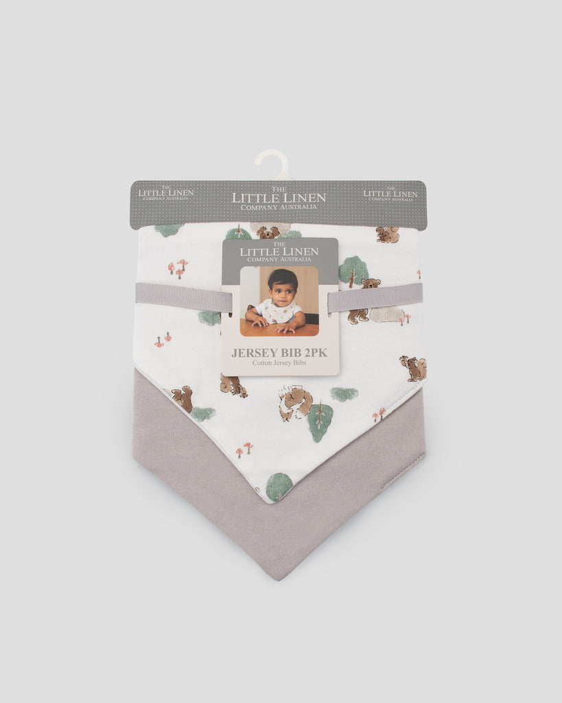 The Little Linen Company Jersey Baby Bib 2 Pack - Willow Bear