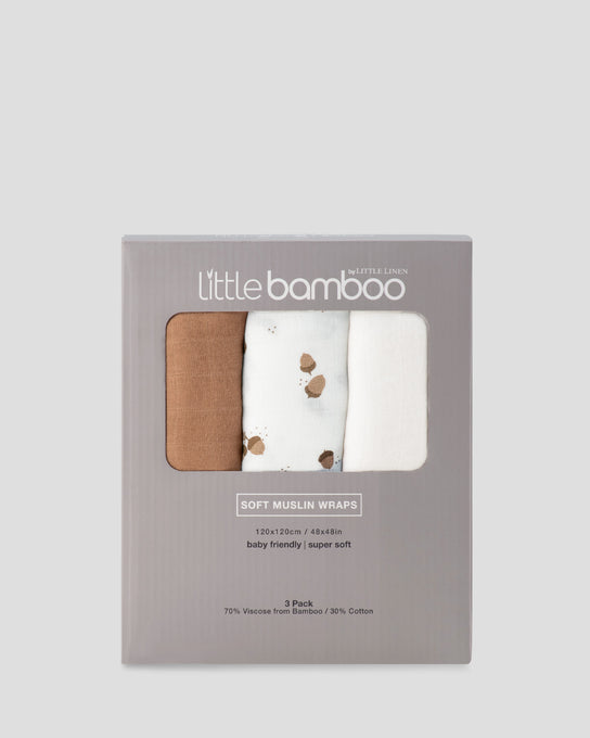 Litte Bamboo Baby Muslin Wraps 3pk - Iced Coffee