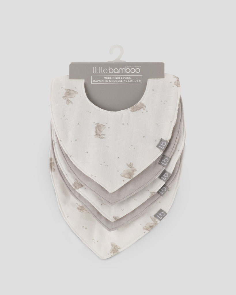 Little Bamboo Baby Muslin Bib 5PK  - Stone Grey