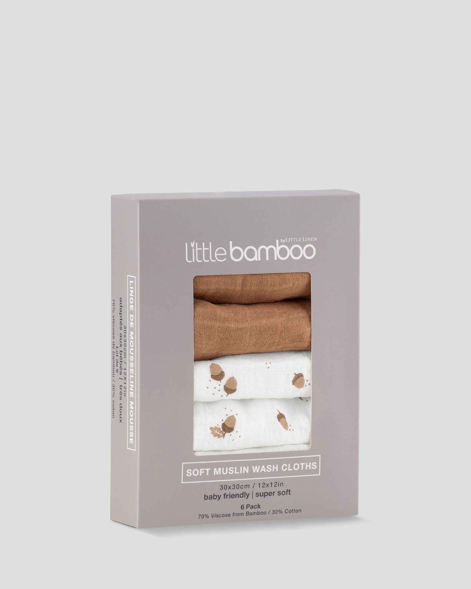 Little Bamboo Baby Muslin Washers 6Pk - Iced Coffee