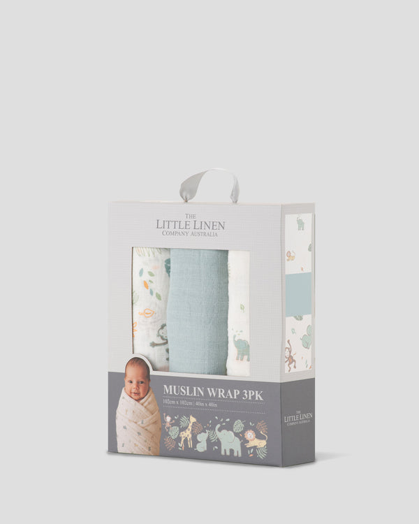 Little Linen Baby Muslin Wraps 3PK - Savanna Giraffe