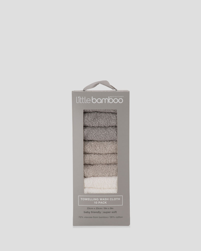 Little Bamboo Baby Towelling Washer 10PK  - Stone Grey