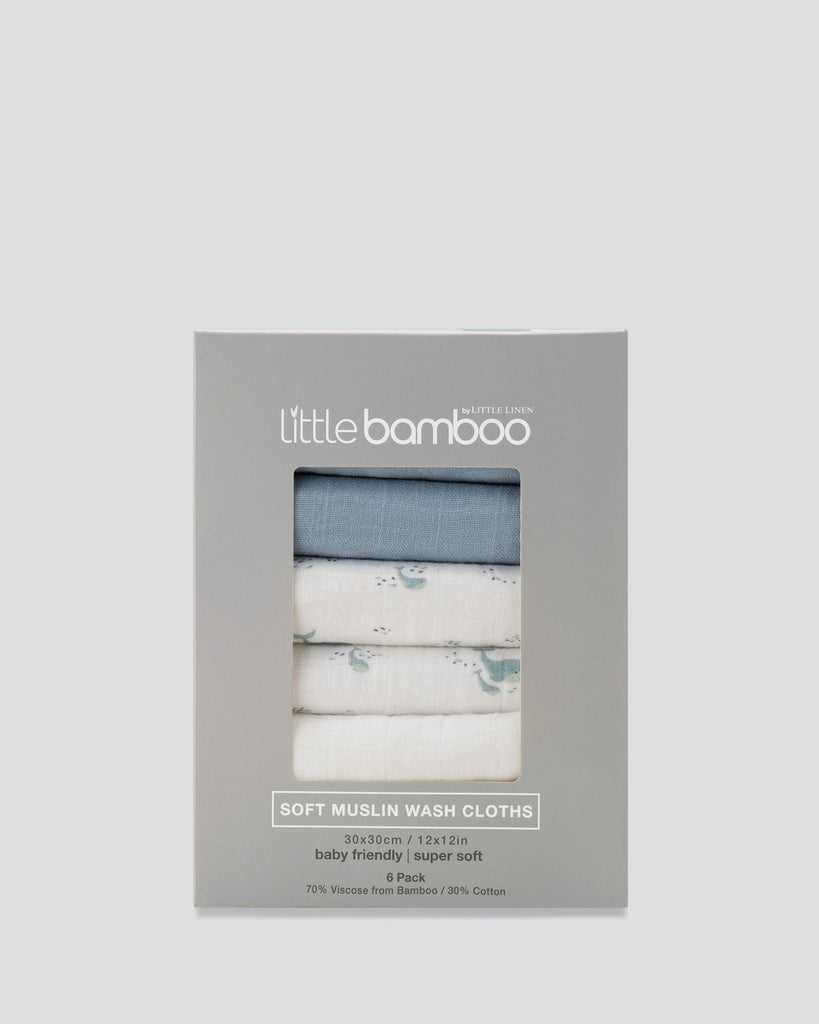 Little Bamboo Baby Muslin Washers 6Pk - Retro Blue