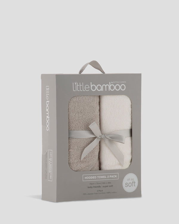 Little Bamboo Baby Hooded Towel 2PK  - Stone Grey