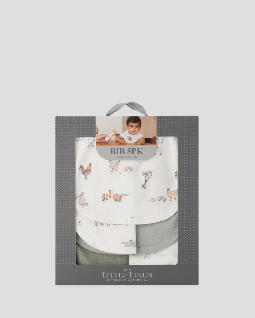Little Linen Baby Jersey Bib 5PK - Farmyard Lamb