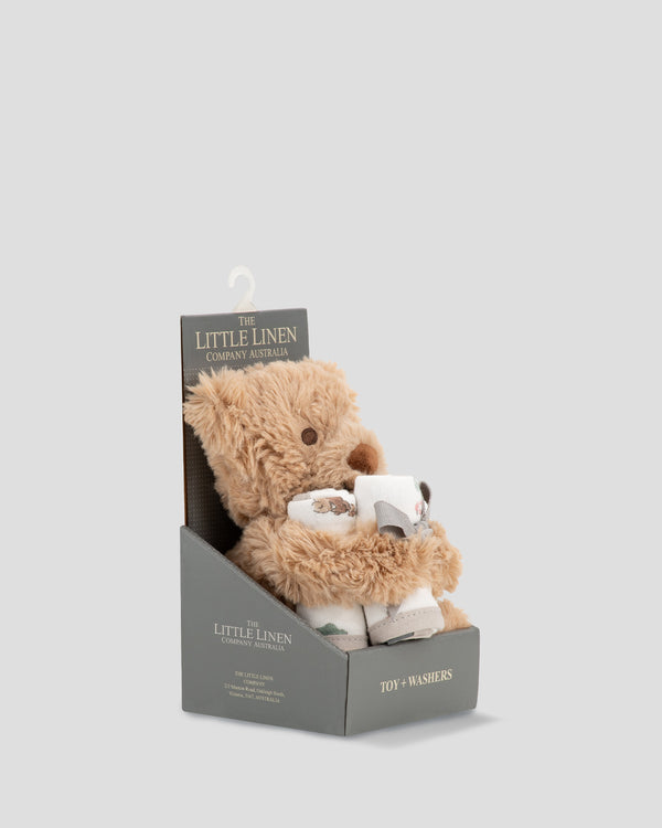 The Little Linen Company Soft Baby Plush Toy & Face Washers - Willow Bear
