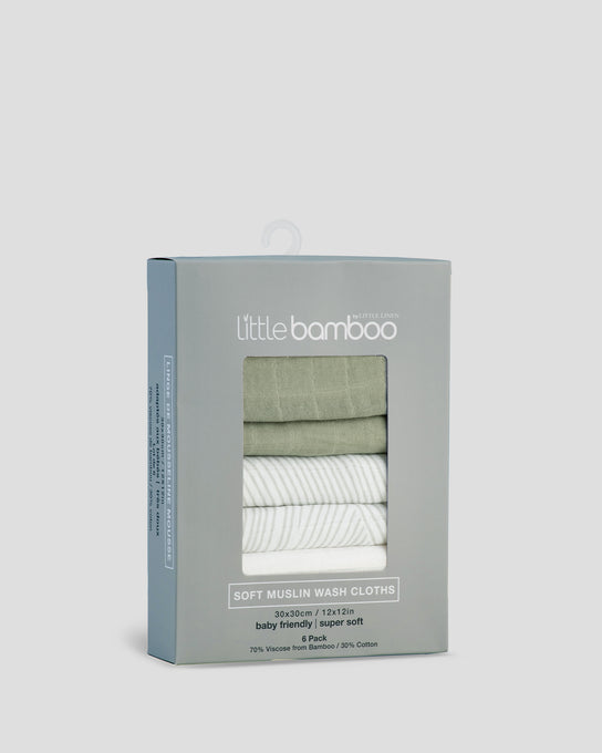 Little Bamboo Muslin Washer 6Pk Bayleaf