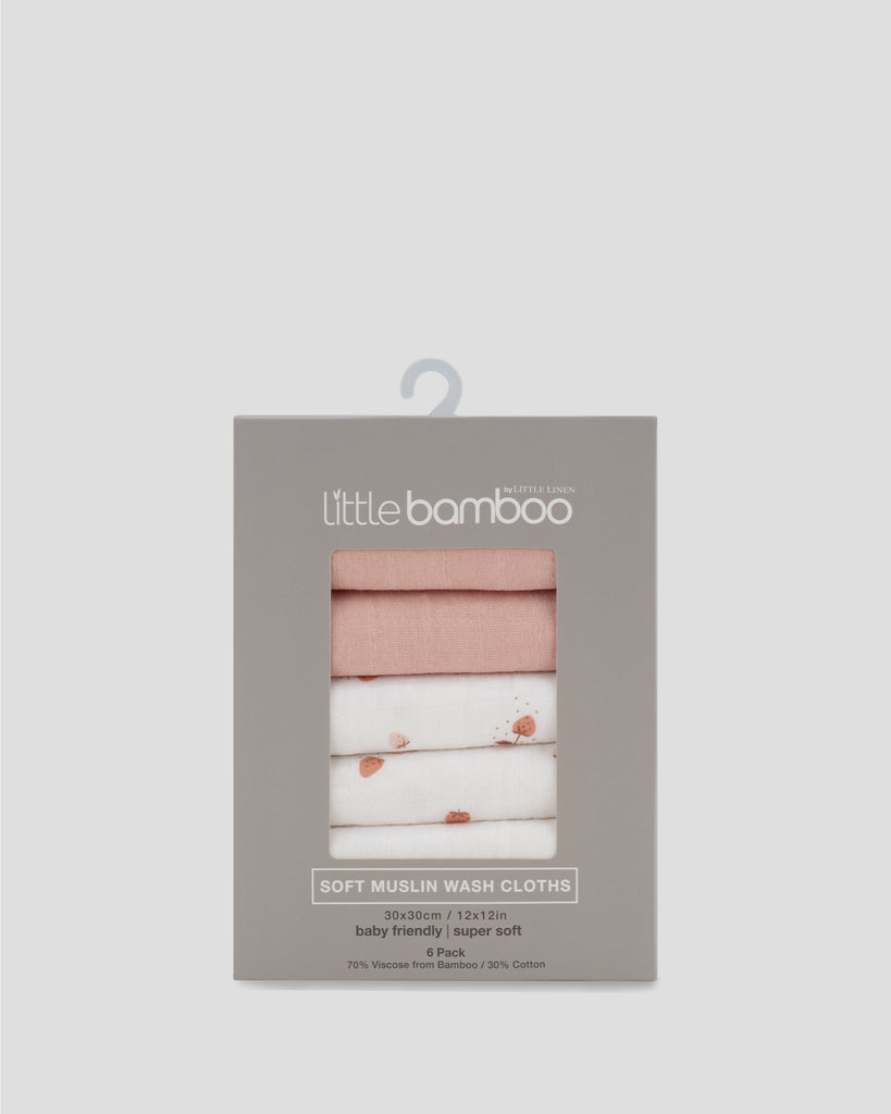 Little Bamboo Muslin Washers 6Pk Dusty Rose Front Pack