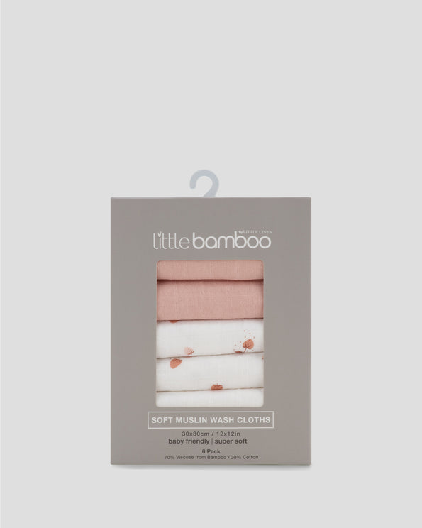 Little Bamboo Muslin Washers 6Pk Dusty Rose Front Pack