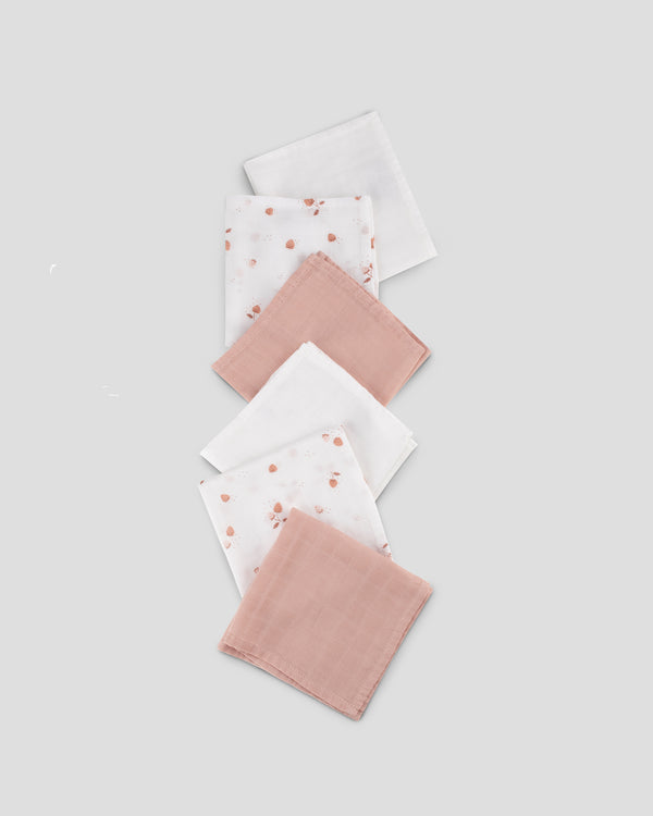 Little Bamboo Muslin Washers 6Pk Dusty Rose Flat Lay