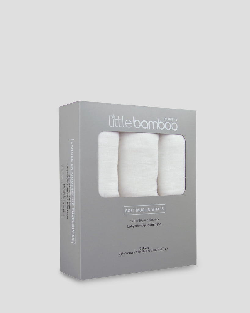 Little Bamboo Baby Muslin Wraps 3 Pack - Natural