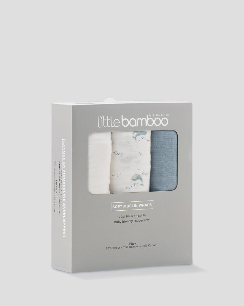 Little Bamboo Baby Muslin Wraps 3pk - Retro Blue
