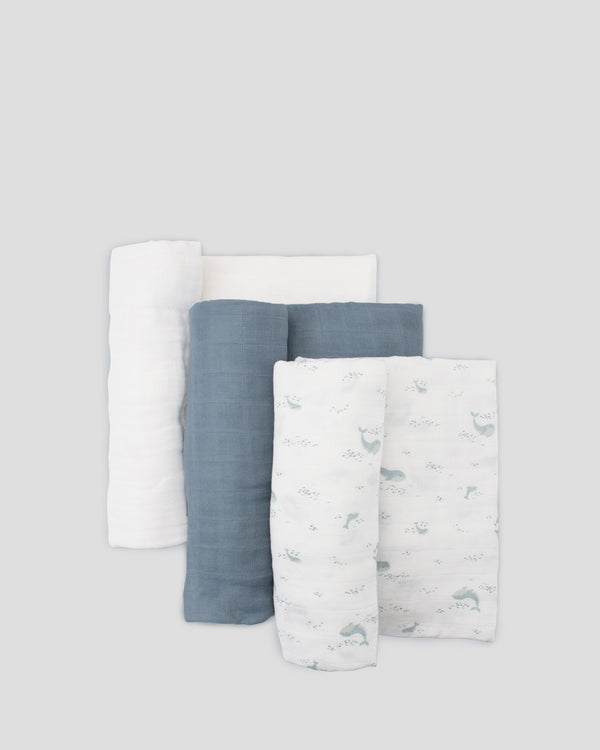 Little Bamboo Baby Muslin Wraps 3pk - Retro Blue