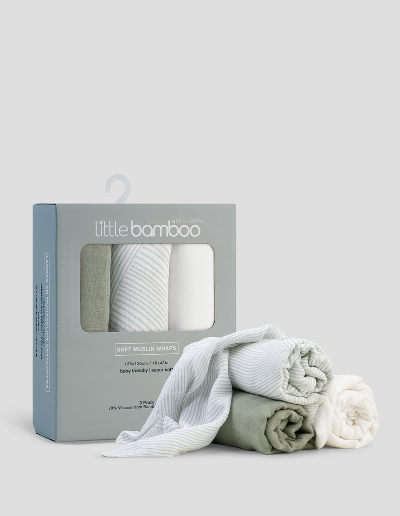 Little Bamboo Baby Muslin Wraps 3Pk Bayleaf Little Linen Created