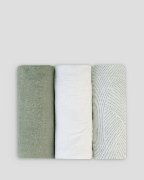 Little Bamboo Muslin Wraps 3Pk Bayleaf