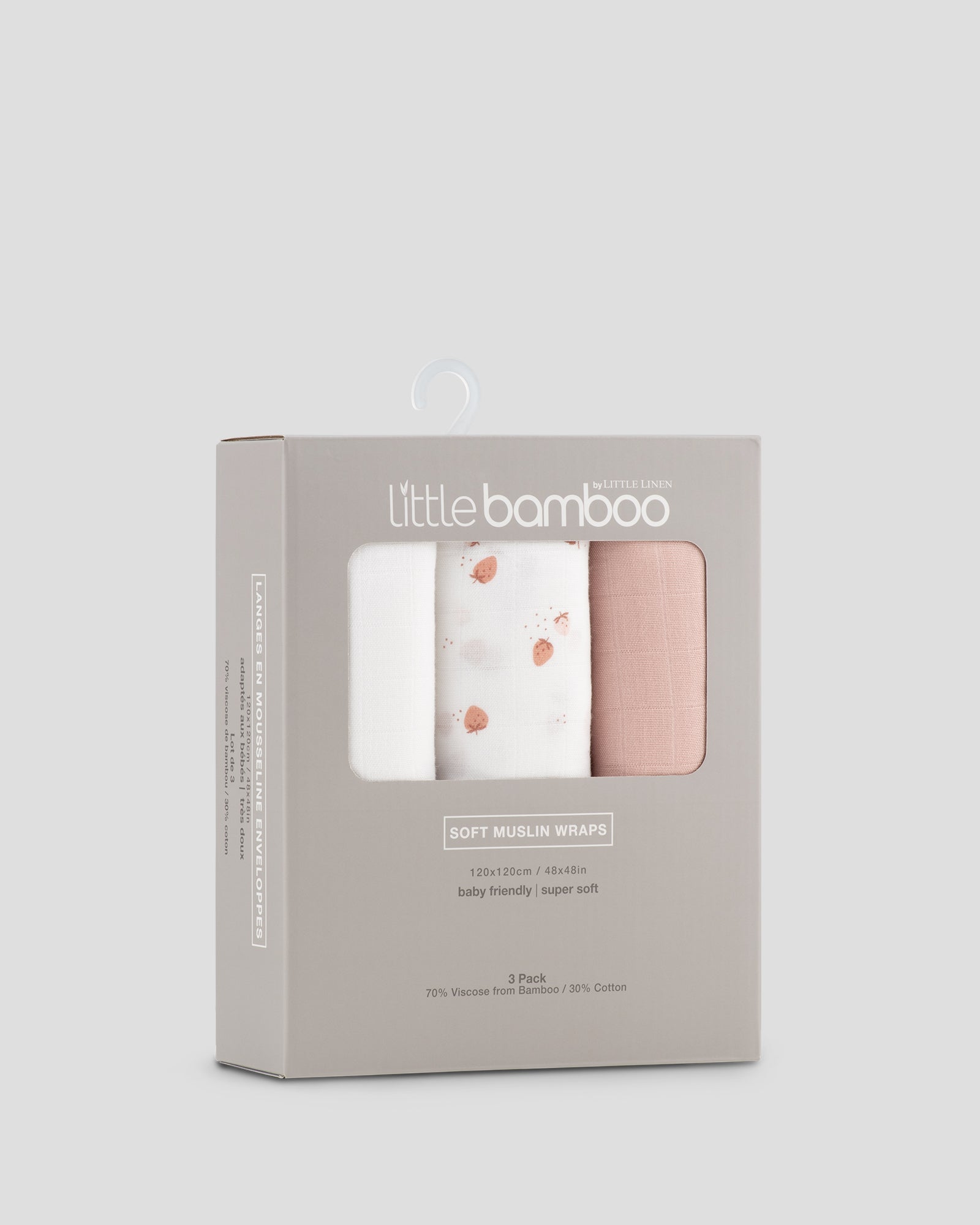 Little Bamboo Muslin Wraps 3Pk Dusty Rose Side Pack