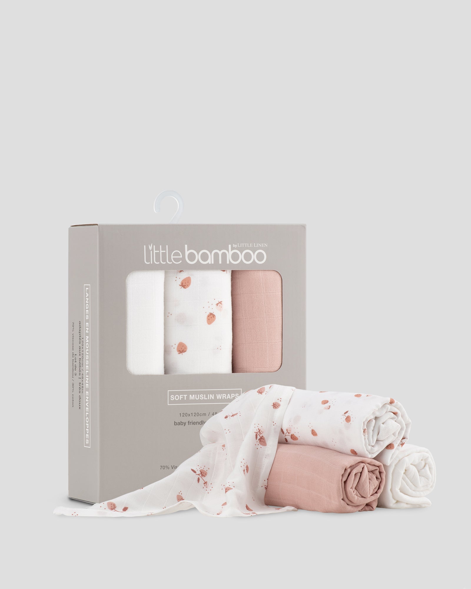 Little Bamboo Muslin Wraps 3Pk Dusty Rose Side Pack 2