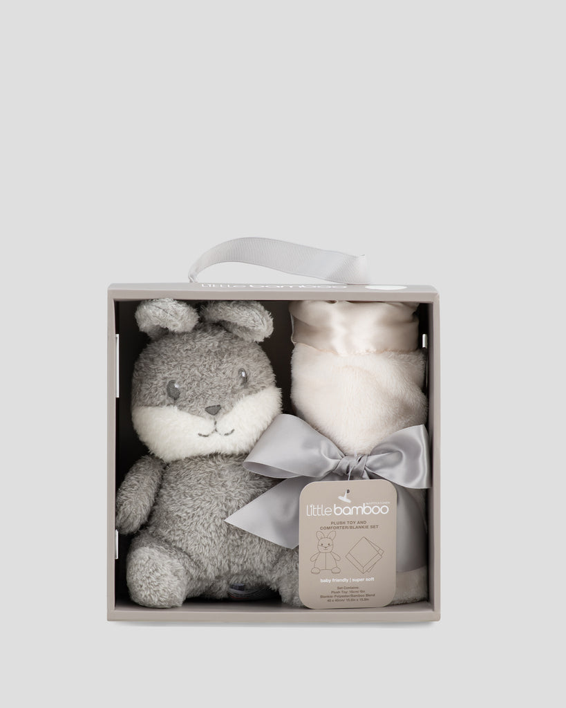 Little Bamboo Plush & Blankie Set - Natural Front Pack