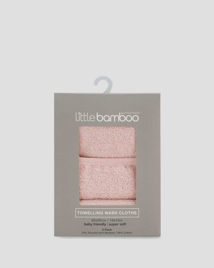 Little Bamboo Towelling Washer 3Pk Dusty Rose Front Pack