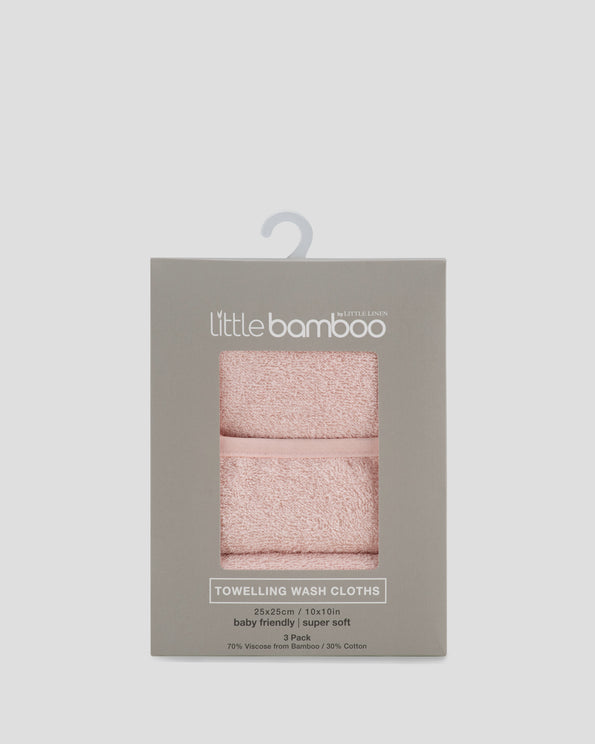 Little Bamboo Towelling Washer 3Pk Dusty Rose Front Pack