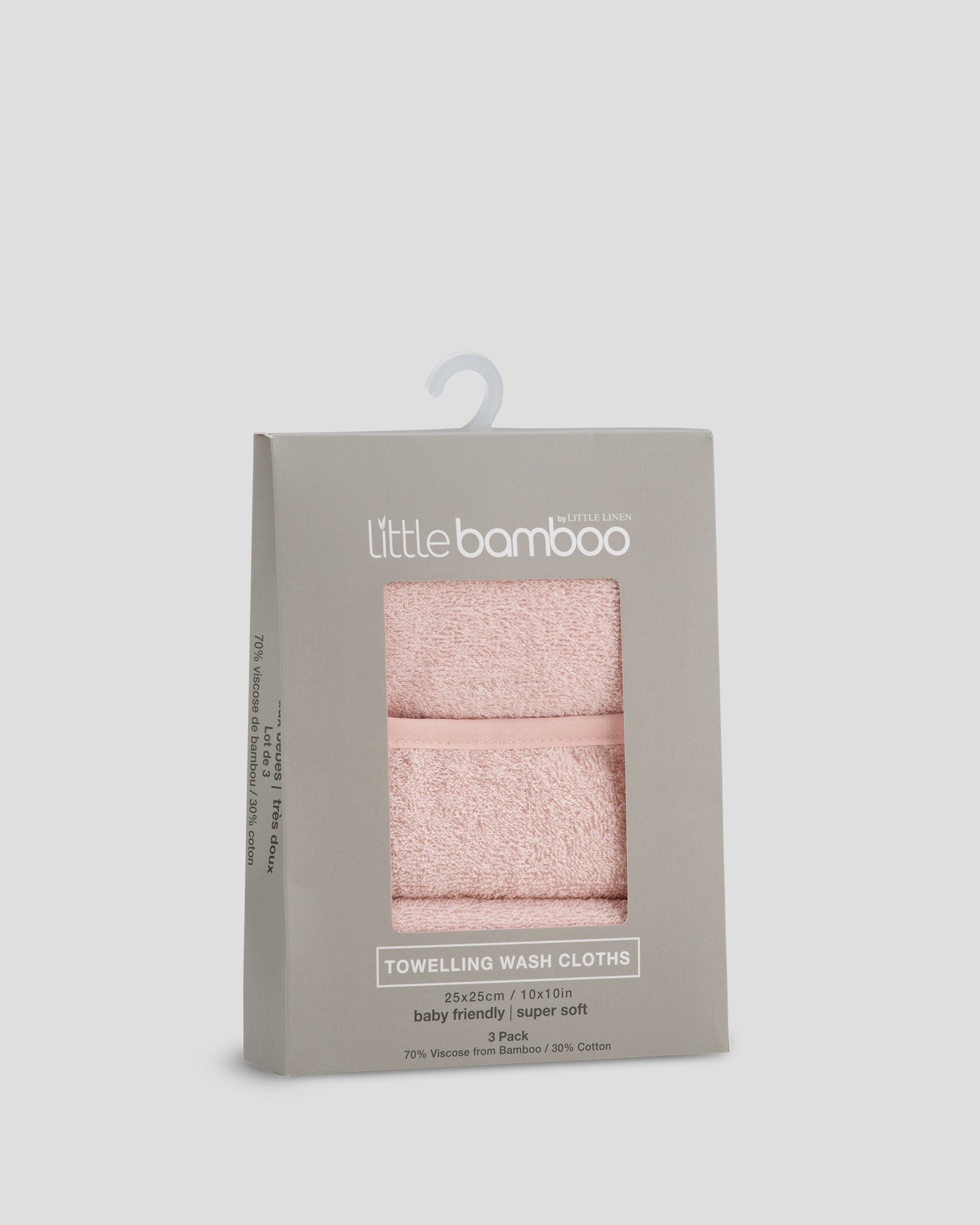 Little Bamboo Towelling Washer 3Pk Dusty Rose Side Pack