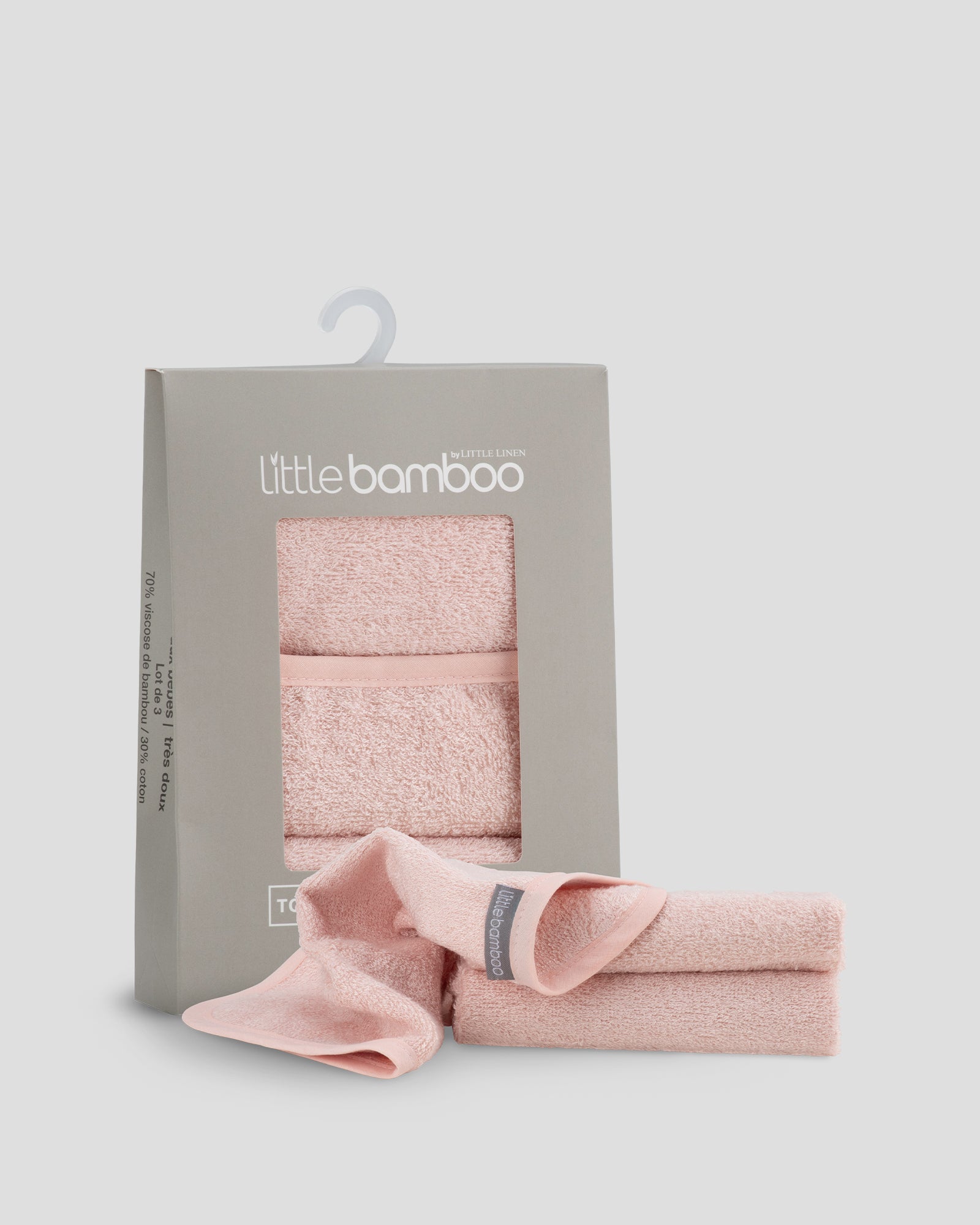 Little Bamboo Towelling Washer 3Pk Dusty Rose Side Pack 2