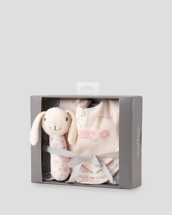 The Little Linen Company Baby Rattle & Bib Set - Ballerina Bunny