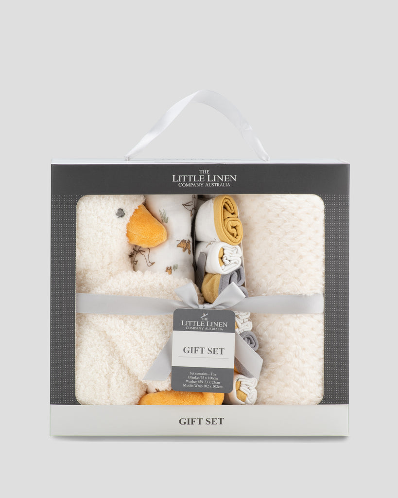 Little Linen Boxed Gift Set Fuzzy Duck Front Pack