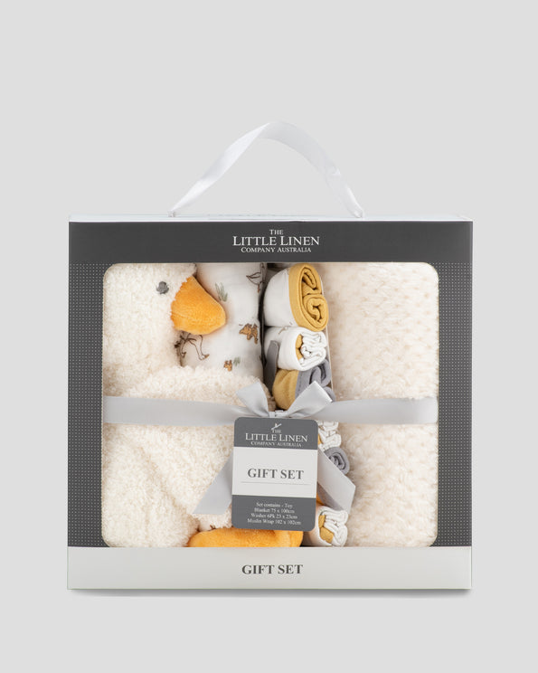 Little Linen Boxed Gift Set Fuzzy Duck Front Pack