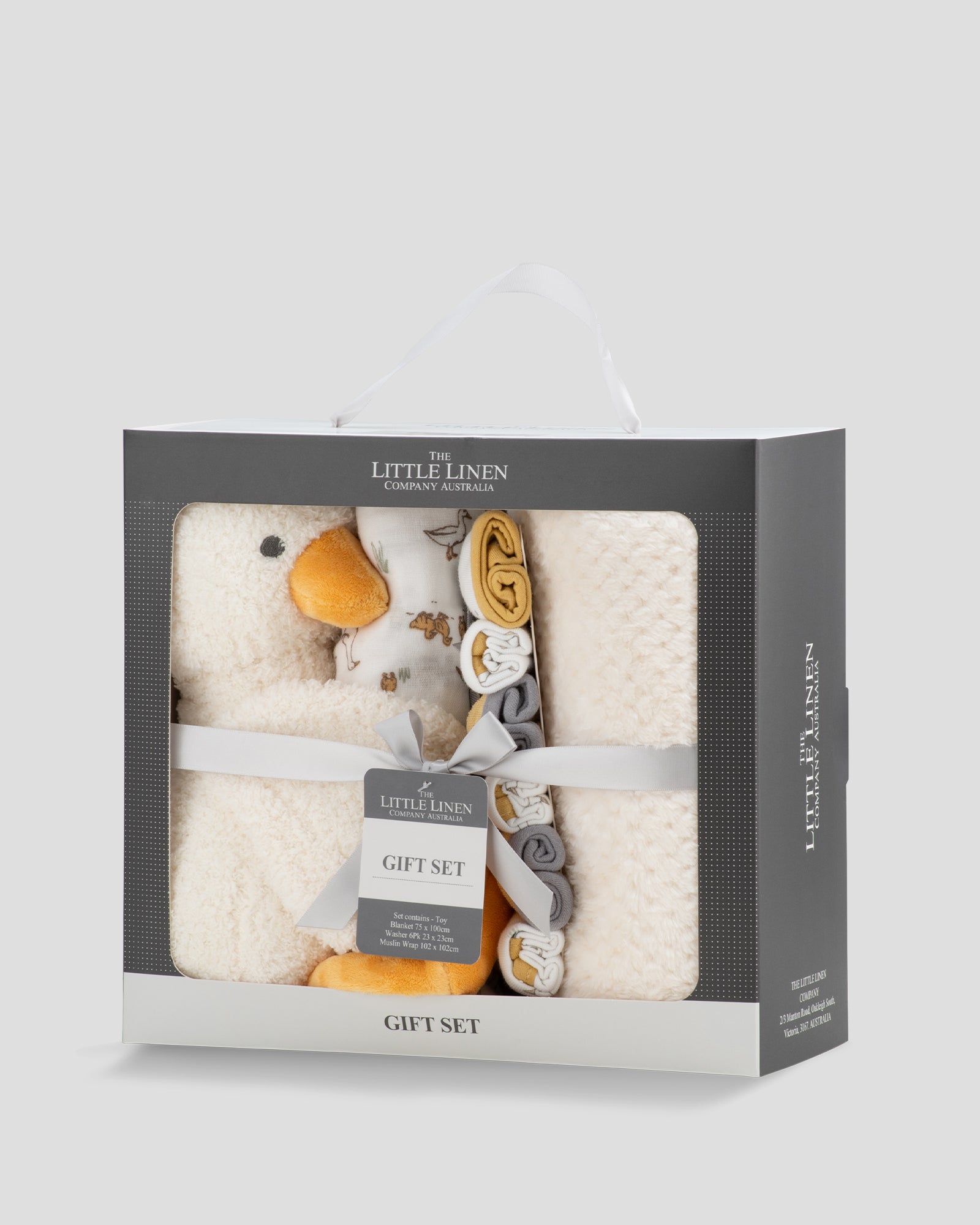 Little Linen Boxed Gift Set Fuzzy Duck Side Pack