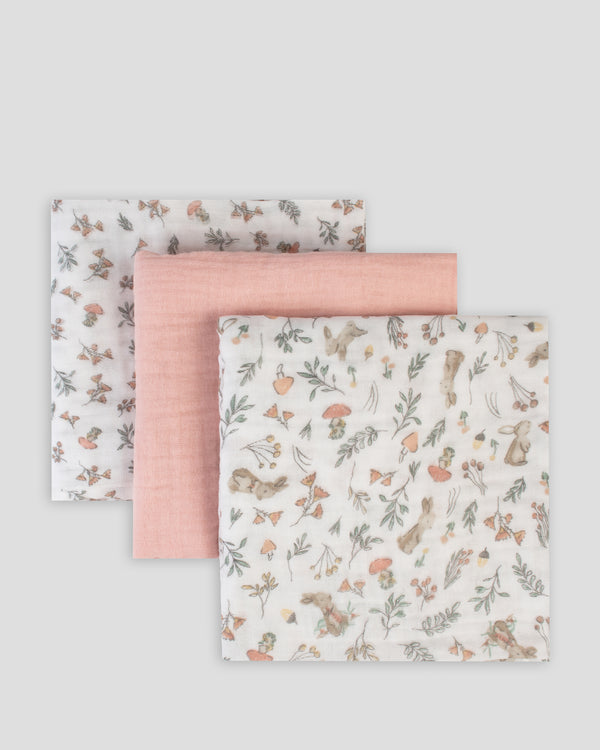 Little Linen Muslin 3pk Wrap Harvest Bunny Flat Lay 1