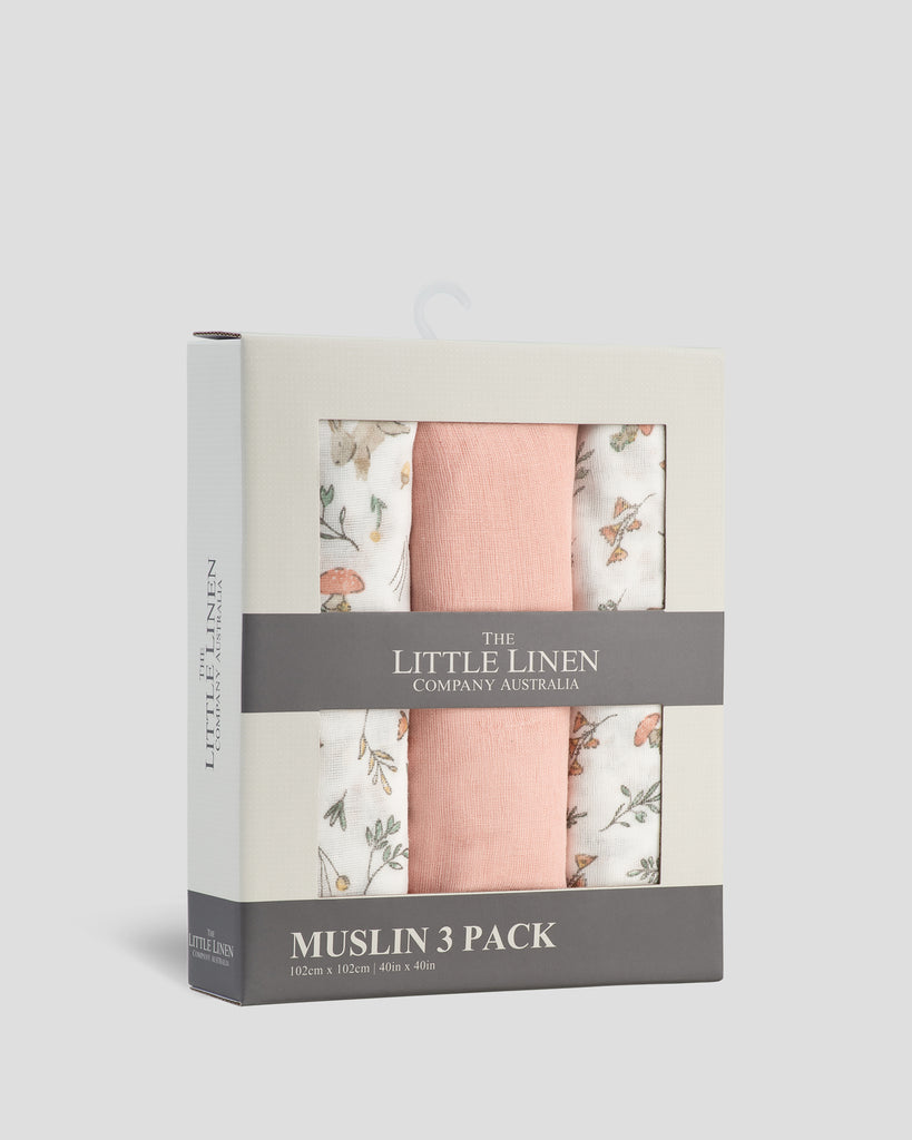 Little Linen Muslin 3pk Wrap Harvest Bunny Side Pack
