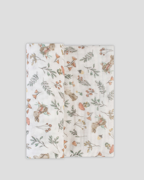 Little Linen Muslin 1pk Prints Harvest Bunny Flat Lay