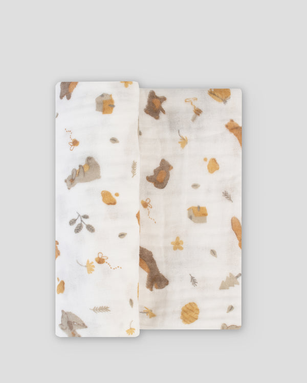 Little Linen Muslin 1pk Prints Nectar Bear Flat Lay