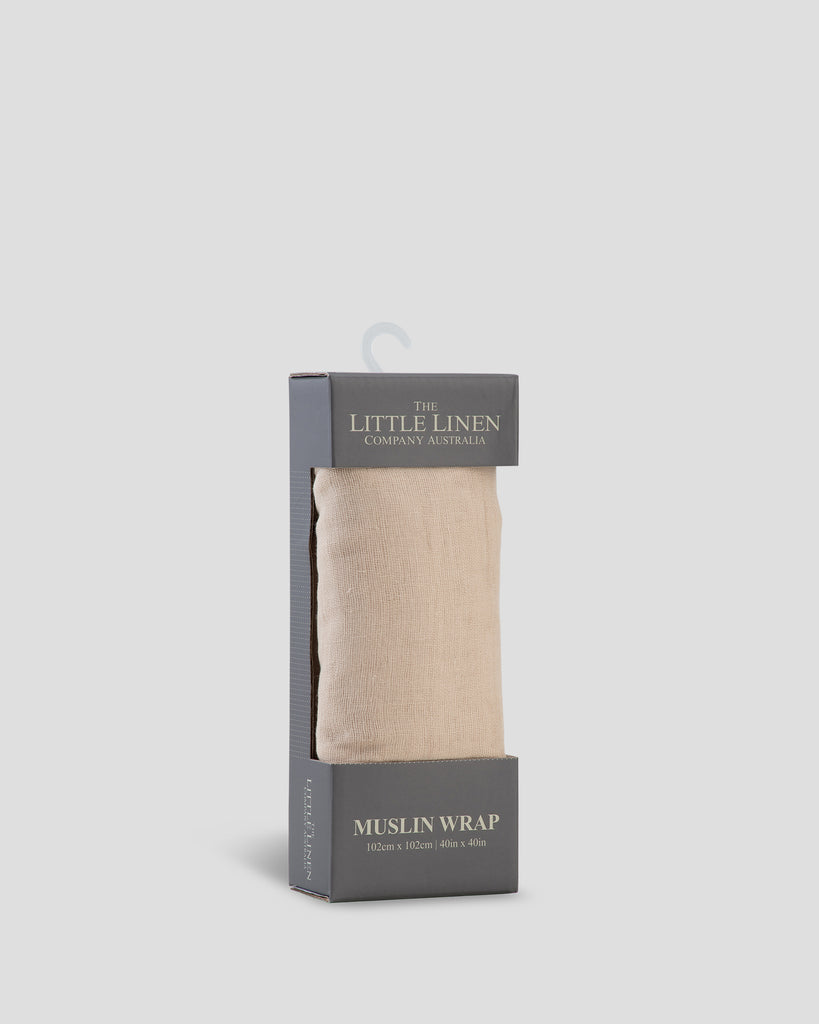 Little Linen Muslin 1pk Solids Nectar Bear Sand Side Pack