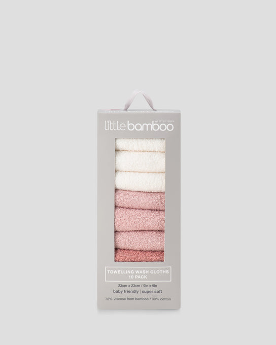 Little Bamboo Baby Towelling Washer 10PK - Dusty Rose
