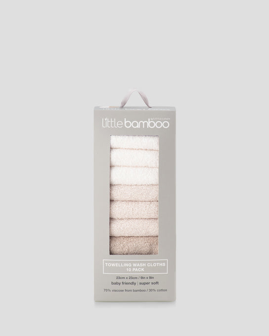 Little Bamboo Baby Towelling Washer 10PK - Iced Coffee