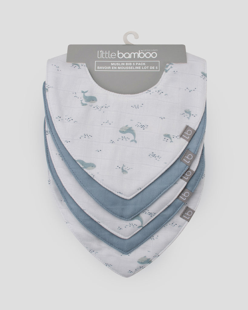 Little Bamboo Baby Muslin Bib 5PK - Retro Blue