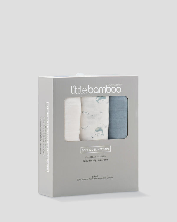 Litte Bamboo Baby Muslin Wraps 3pk - Retro Blue