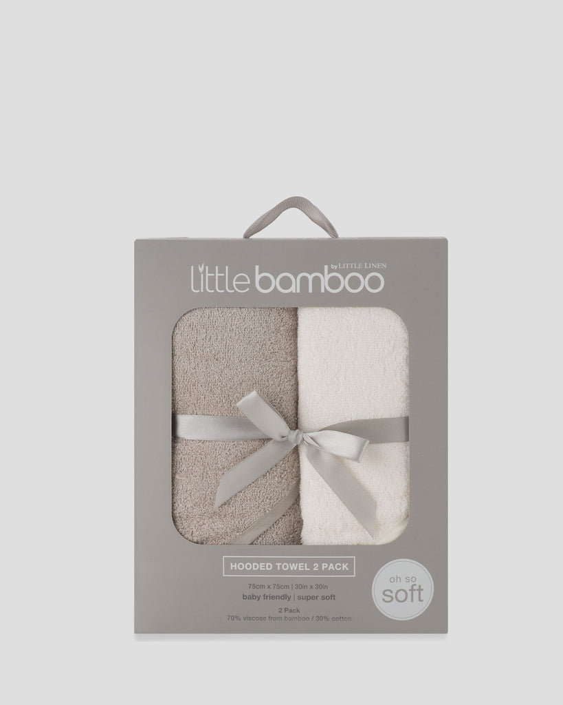 Little Bamboo Baby Hooded Towel 2PK  - Stone Grey