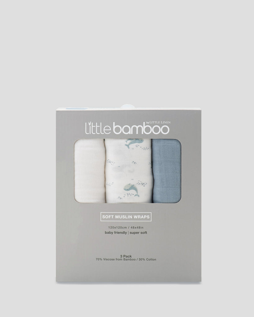 Litte Bamboo Baby Muslin Wraps 3pk - Retro Blue