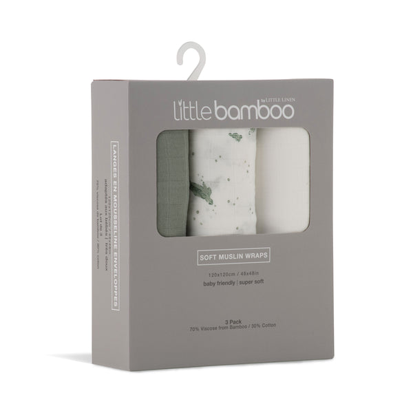 Little Bamboo Baby Muslin Wraps 3Pk  - Turtle Bay
