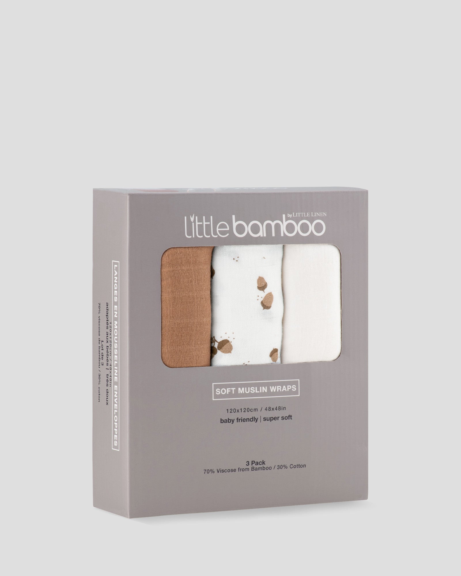 Litte Bamboo Baby Muslin Wraps 3pk - Iced Coffee